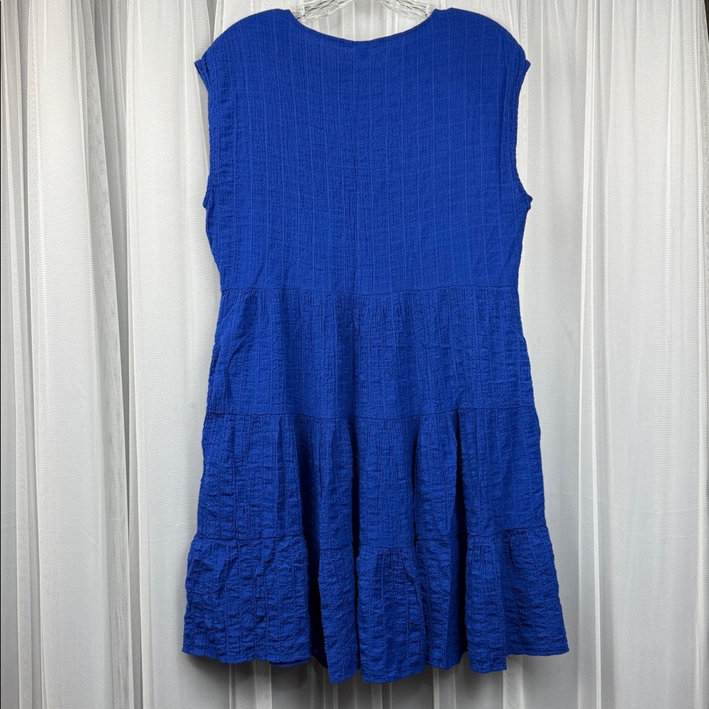 Knox Rose Blue White Plaid Tiered Dress Sleeveless Pockets Casual Mini Dress - Picture 12 of 13